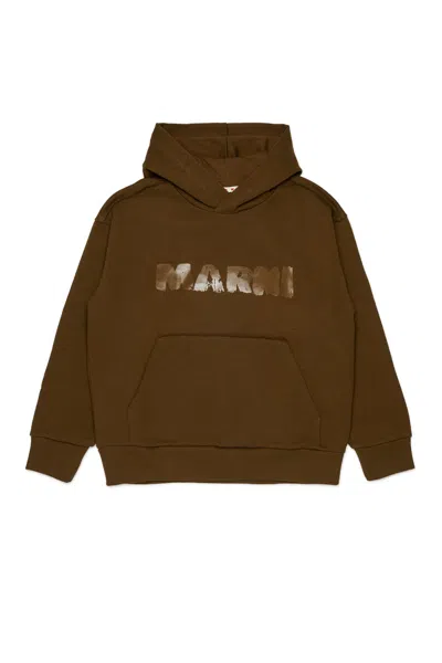 Marni Hooded Sweatshirt With Logo In Brown