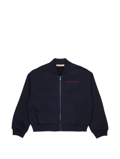 Marni Kids' Logo-print Zip-up Sweatshirt In Blue