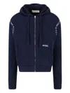 Marni Hooded Sweatshirt With Embroidered Detail And Ribbed Texture In Blue