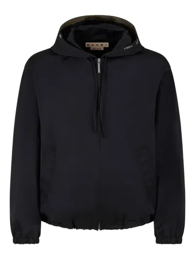 Marni Hooded Zip-up Jacket In Black