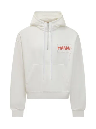 Marni Hoodie With Logo In Natural White