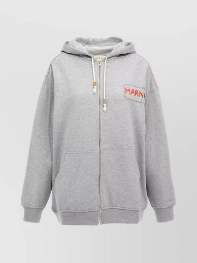 Marni Logo Patch Hoodie Sweatshirt In Gray