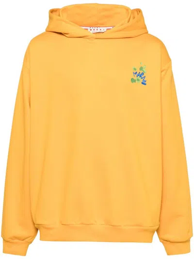Marni Men's Logo-embroidered Cotton Hoodie In Light Orange
