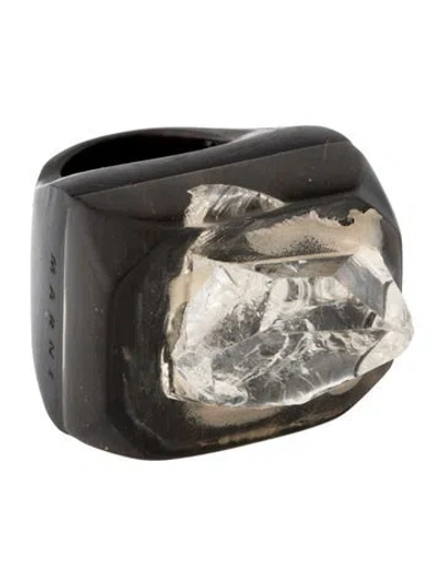 Pre-owned Marni Horn & Crystal Cocktail Ring In Black/clear