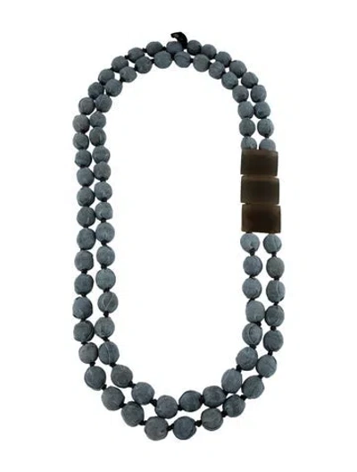 Pre-owned Marni Horn & Fabric Bead Necklace, 19" In Blue