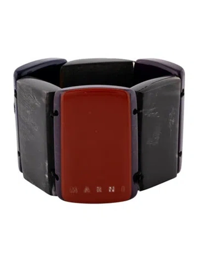 Pre-owned Marni Horn & Resin Stretch Bracelet, 7" In Orange/purple