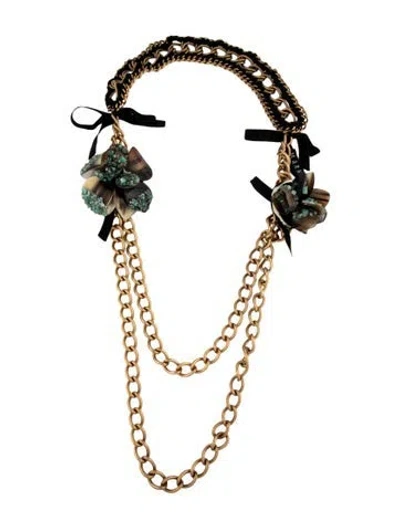 Pre-owned Marni Horn & Ribbon Necklace, 36.5" In Black/blue/brown