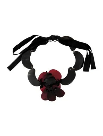 Pre-owned Marni Horn, Bead & Ribbon Collar Necklace, 49" In Black/red/white
