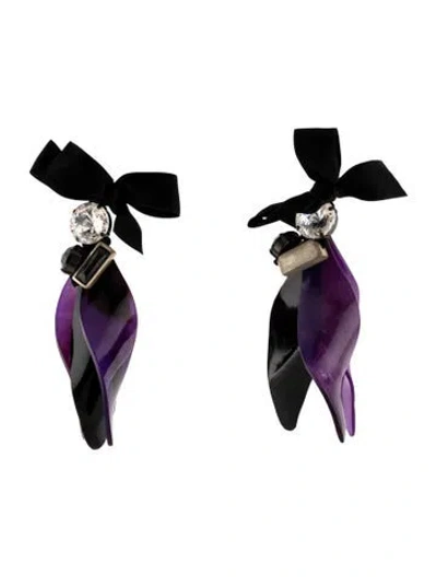Pre-owned Marni Horn, Crystal & Ribbon Chandelier Drop Clip On Earrings In Multicolor