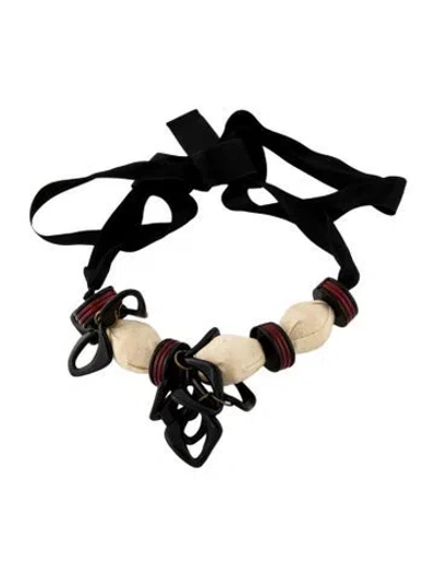 Pre-owned Marni Horn,fabric Bead & Ribbon Collar Necklace, 65" In Multi