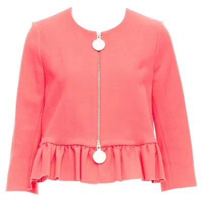 Pre-owned Marni Hot Pink Cotton Blend Ruffle Hem Zip Front Cropped Jacket It38 Xs