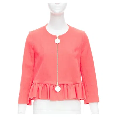 Pre-owned Marni Hot Pink Cotton Blend Ruffle Hem Zip Front Cropped Jacket It38 Xs