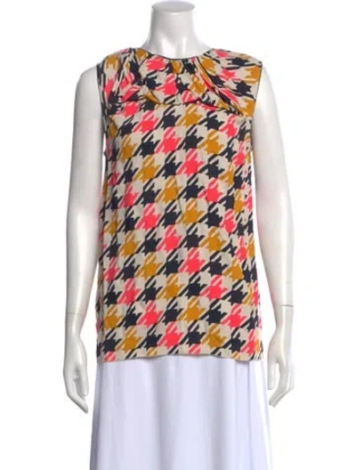 Pre-owned Marni Houndstooth Print Crew Neck Blouse In Yellow