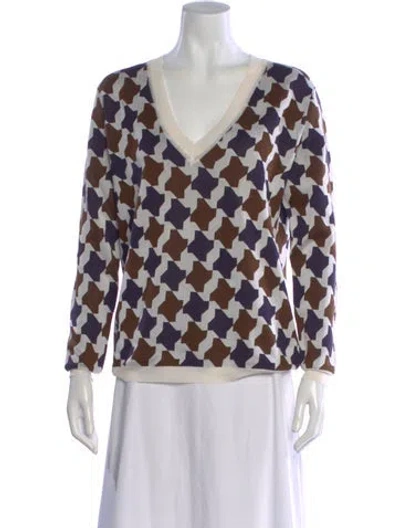 Pre-owned Marni Houndstooth Print V-neck Sweater In Purple