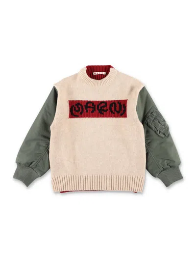 Marni Kids' Hybrid Knit And Bomber Sleeve Sweater In Multicolor
