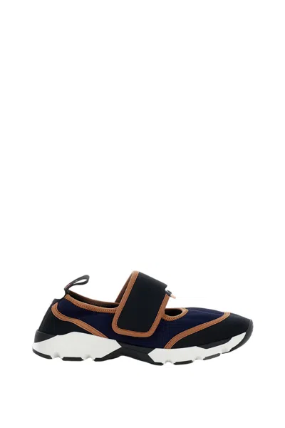 Marni Dark Blue And Black Mary Jane Running Polyamide Sneakers In Multi