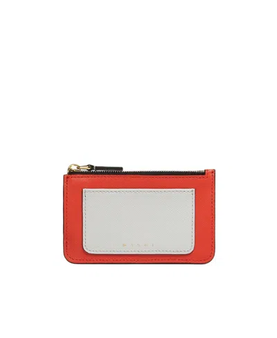 Marni Saffiano Leather Colour-block Wallet In White
