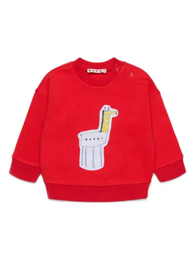 Marni Babies' Felpa Girocollo Con Stampa Giraffa In Red