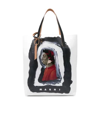 Marni Illustration Printed Tote Bag In White