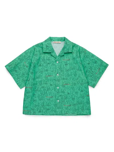 Marni Kids' Hemd Mit Illustration-print In Grün