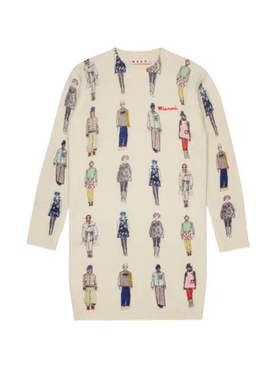 Marni Kids' Illustrative-print Logo-embroidered Dress In Neutral