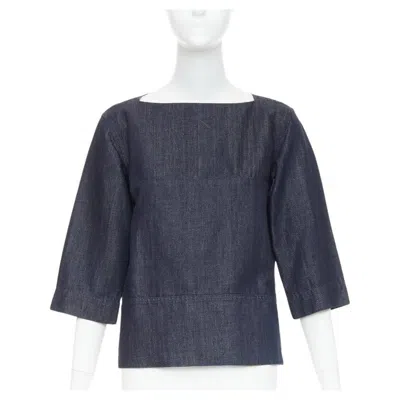 Pre-owned Marni Indigo Denim Cotton Linen Square Bateau Neck Zipper Boxy Top It38 Xs In Blue