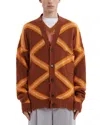Marni Geometric-pattern Virgin Wool Cardigan In Nougat