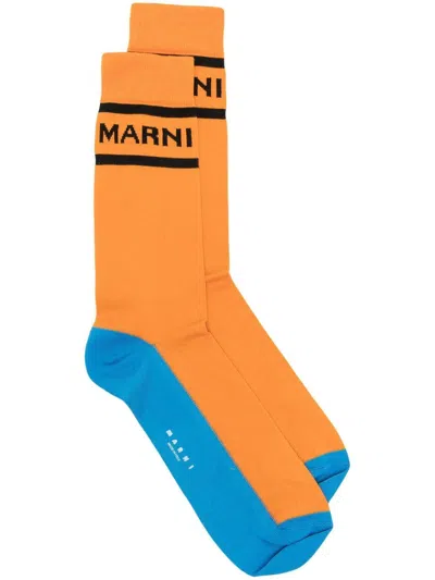 Marni Intarsia-knit Logo Ankle Socks In Pink