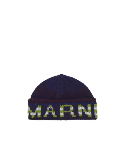 Marni Intarsia-knit Logo Beanie In Black