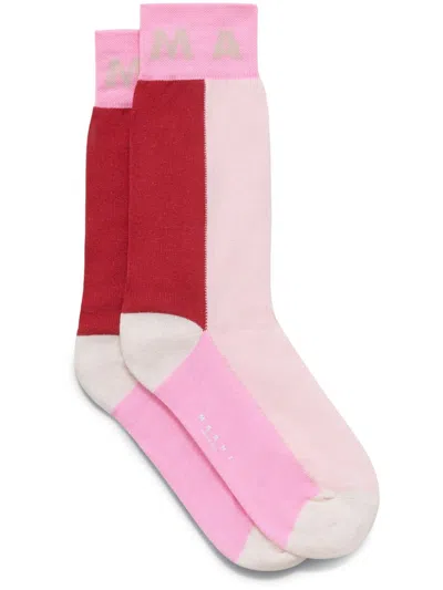 Marni Intarsia-knit Logo Socks In Multi