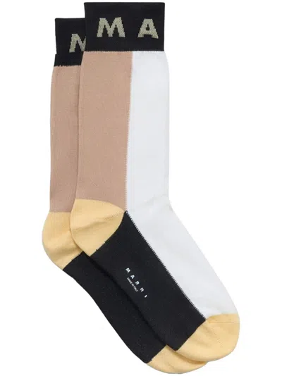 Marni Intarsia-knit Logo Socks In Multi