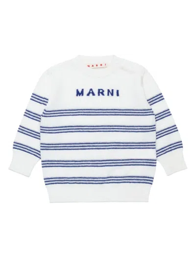 Marni Babies' Intarsia Knit-logo Striped Jumper In White