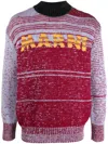 Marni Intarsia-knit-logo Virgin-wool Sweater In Burgundy