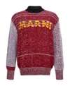 Marni Logo Intarsia Crewneck Jumper In Burgundy