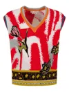 Marni Mens Glass Graphic-intarsia V-neck Virgin-wool Knitted Vest In Red