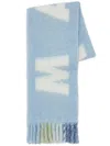 Marni Intarsia-logo Fringed Scarf In Blue