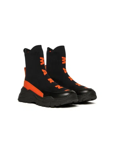 Marni Kids' Intarsia-logo Sock Trainers In Black