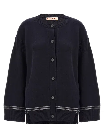 MARNI MARNI INTARSIA LOGO WOOL CARDIGAN