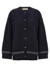Marni Intarsia Logo Wool Cardigan In Black