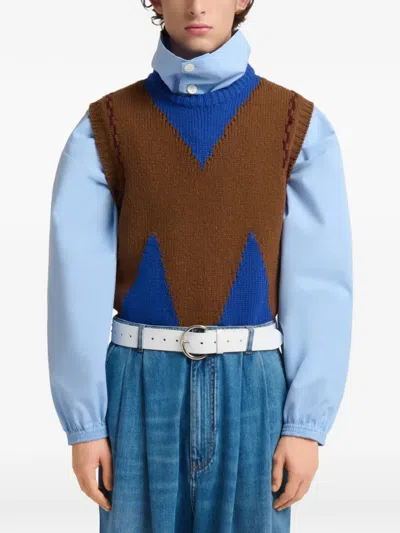 Marni Intarsia-knit Vest In Brown