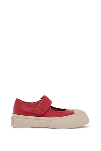 Marni Intense Crimson Calfskin Sneakers With Velcro Closure In Red