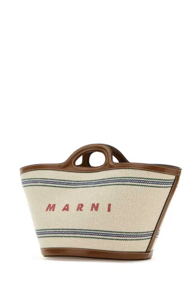 Marni Ivory Canvas Tropicalia Handbag In Naturalmoka