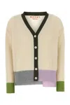 Marni Asymmetric Colorblock Cashmere Knit Cardigan In Antiquewhite
