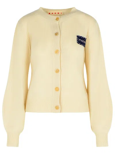 Marni Long-sleeved Knitted Cardigan In Yellow