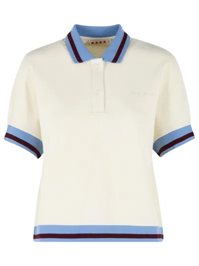 Marni Ivory Cotton Polo Shirt In Multi