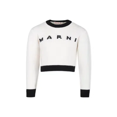 Marni Kids' Logo-intarsia Crew-neck Jumper In Natural