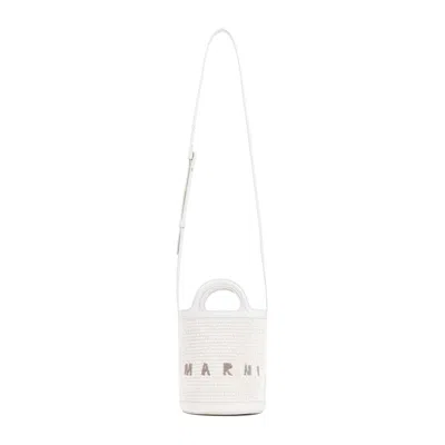 Marni Ivory Leather And Raffia Tropicalia Bucket Bag