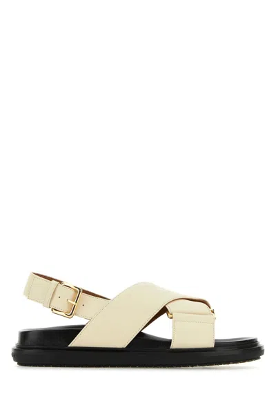 Marni Ivory Leather Fussbett Sandals In White
