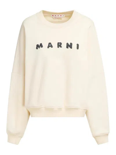 Marni Ivory Logo Sweatshirt In Neutral