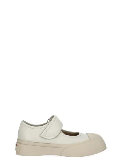 Marni Ivory Mary Jane Velcro Leather Sneakers In Neutral